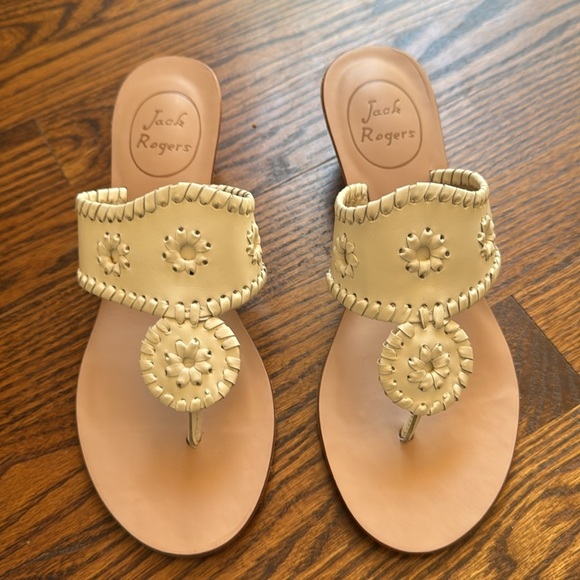 Jack Rogers white laced edging cork wedge thong sandals. Size 6. NWT. - Picture 1 of 6
